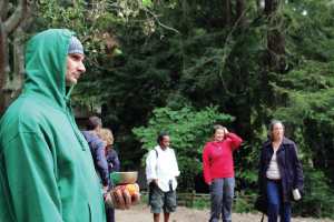 Aaron Tozier waits to lead the group of veterans on a walk through Green Gulch Farm Zen Center.