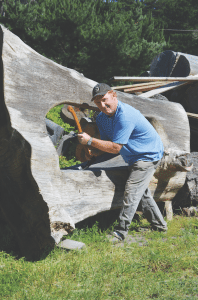 Chuck Oakander, a Bolinas-based arborist-sculptor, makes fun, functional pieces from tree trunks. Staff photo.