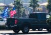 Marin City Trump Train truck with flags