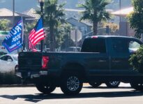 Marin City Trump Train truck with flags