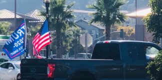 Marin City Trump Train truck with flags