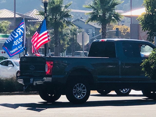 Marin City Trump Train truck with flags