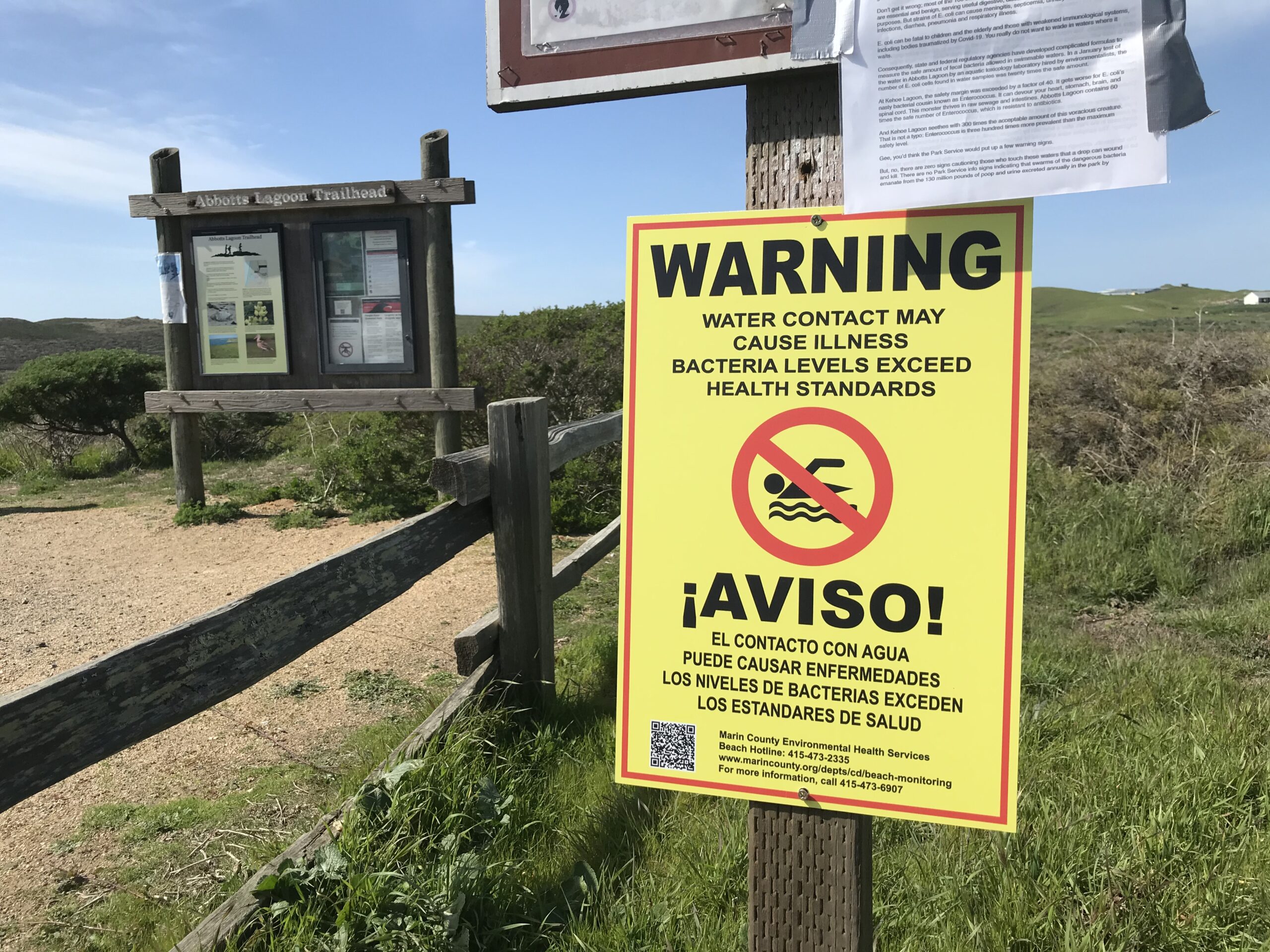 Point Reyes Fecal Bacteria Warning Sign 01