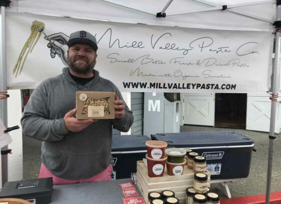 Farmers’ Market Tales – Local purveyors, local stories Photos by Isabella Cook MANGA Chef and owner of Mill Valley Pasta Co. Tony Adams sells his artisanal pasta and recently opened a storefront in San Rafael.