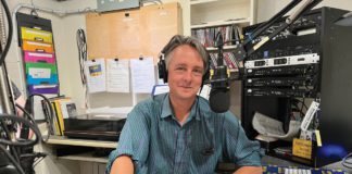 KWMR program director, Jeff Manson, on the air in the West Marin studio.