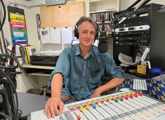 KWMR program director, Jeff Manson, on the air in the West Marin studio.