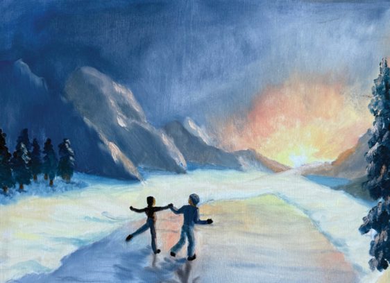 Ol’ Blue Eyes, Colors of Winter and a Comedy Showdown The Upstairs Art Gallery welcomes the season with Colors of Winter, a bright mix of paintings, pendants and bracelets celebrating the hues that cut through the cold.