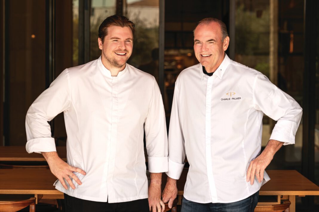 Reed Palmer and Charlie Palmer in white chef coats.