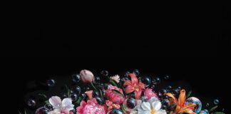 Colorful flowers and bubbles in Jake Messing’s acrylic painting “Bubbling Blooms”
