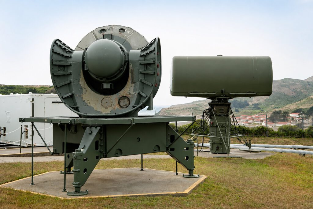 A preserved Nike missile radar unit and launcher displayed outdoors at a former missile site