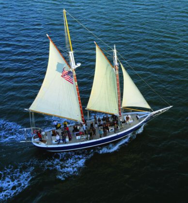 Schooner Freda B sailing Arial photo credit Sandra Cannon - SFbay Adventures